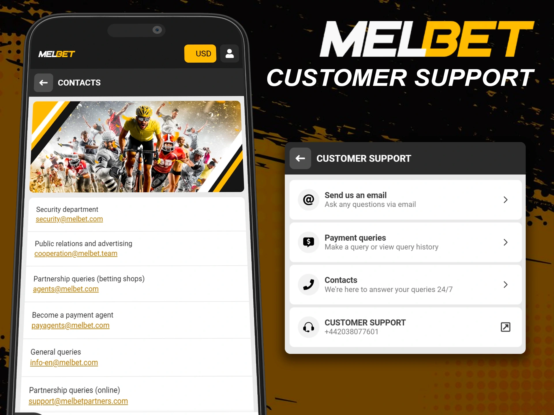 Reach Melbet customer support directly through the app.