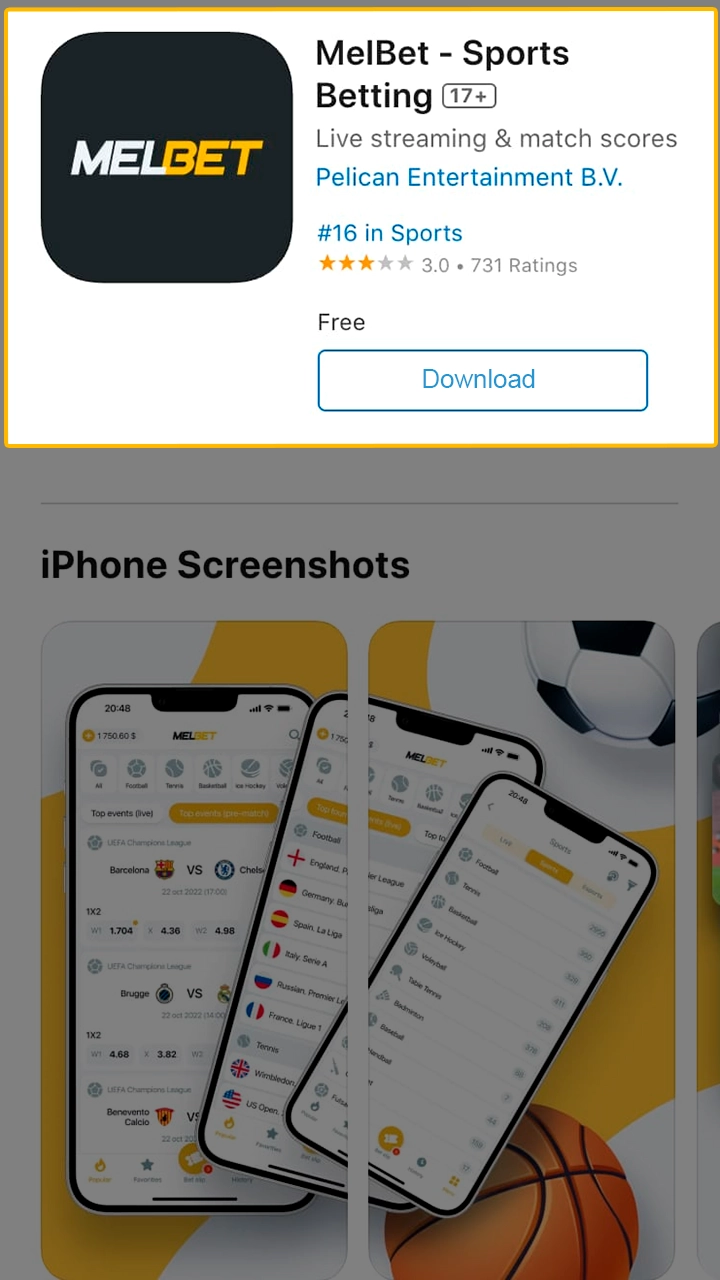 Securely download Melbet app from the App Store.