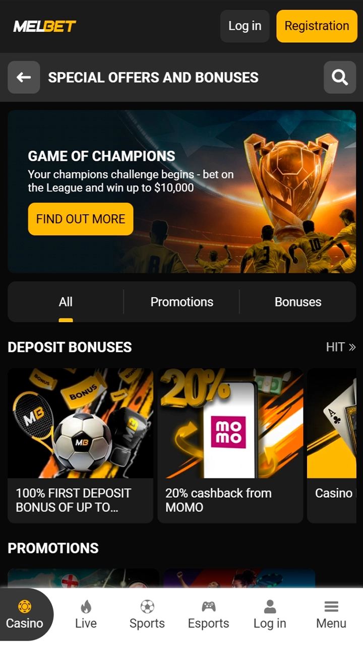 Exclusive promotions and bonus offers in Melbet app.