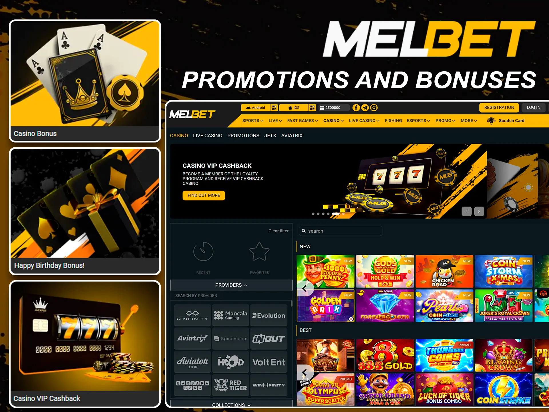 Claim exclusive Melbet casino bonuses and promotions.