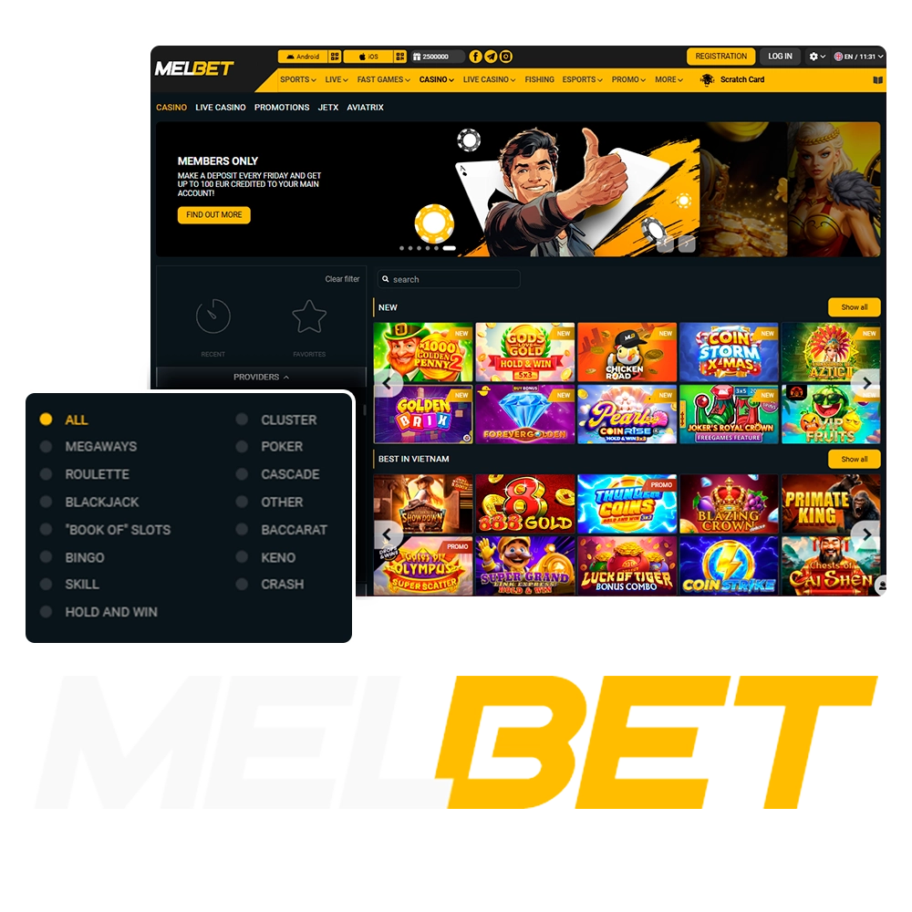 Play top online casino games at Melbet today.
