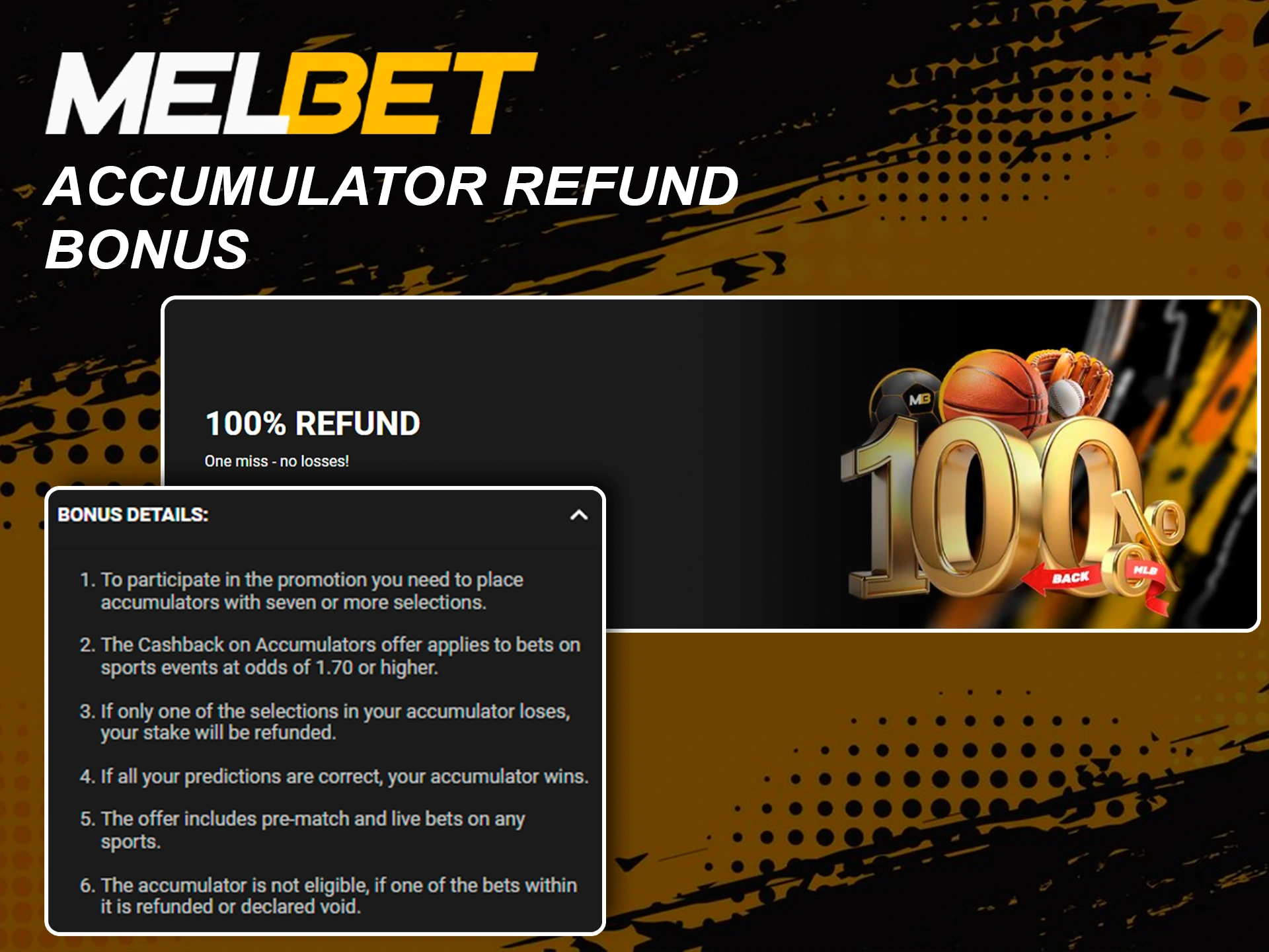 Melbet accumulator refund promotion for sports bettors.