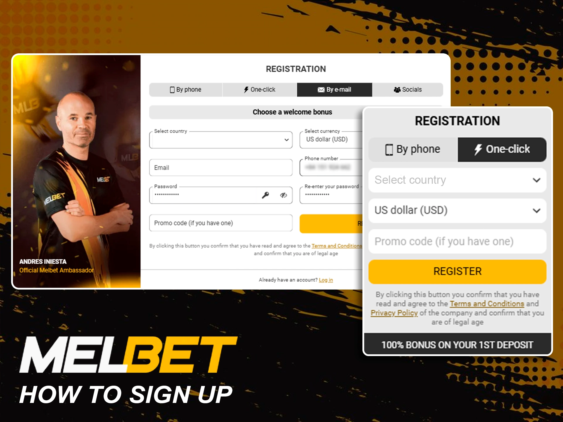 Easy registration process to create a new Melbet account.