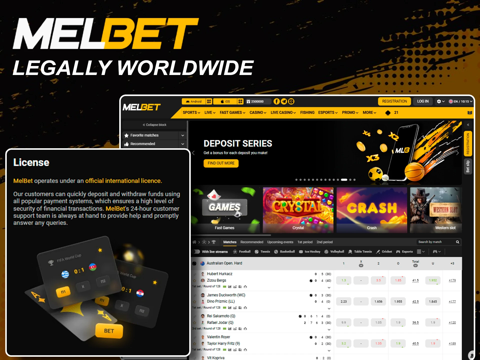 Information about Melbet legal licensing and international operations.