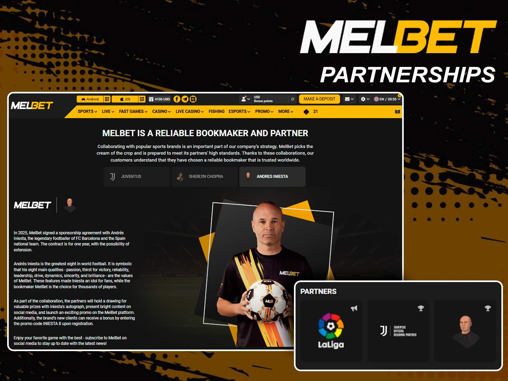Official sports partnerships and collaborations held by Melbet.