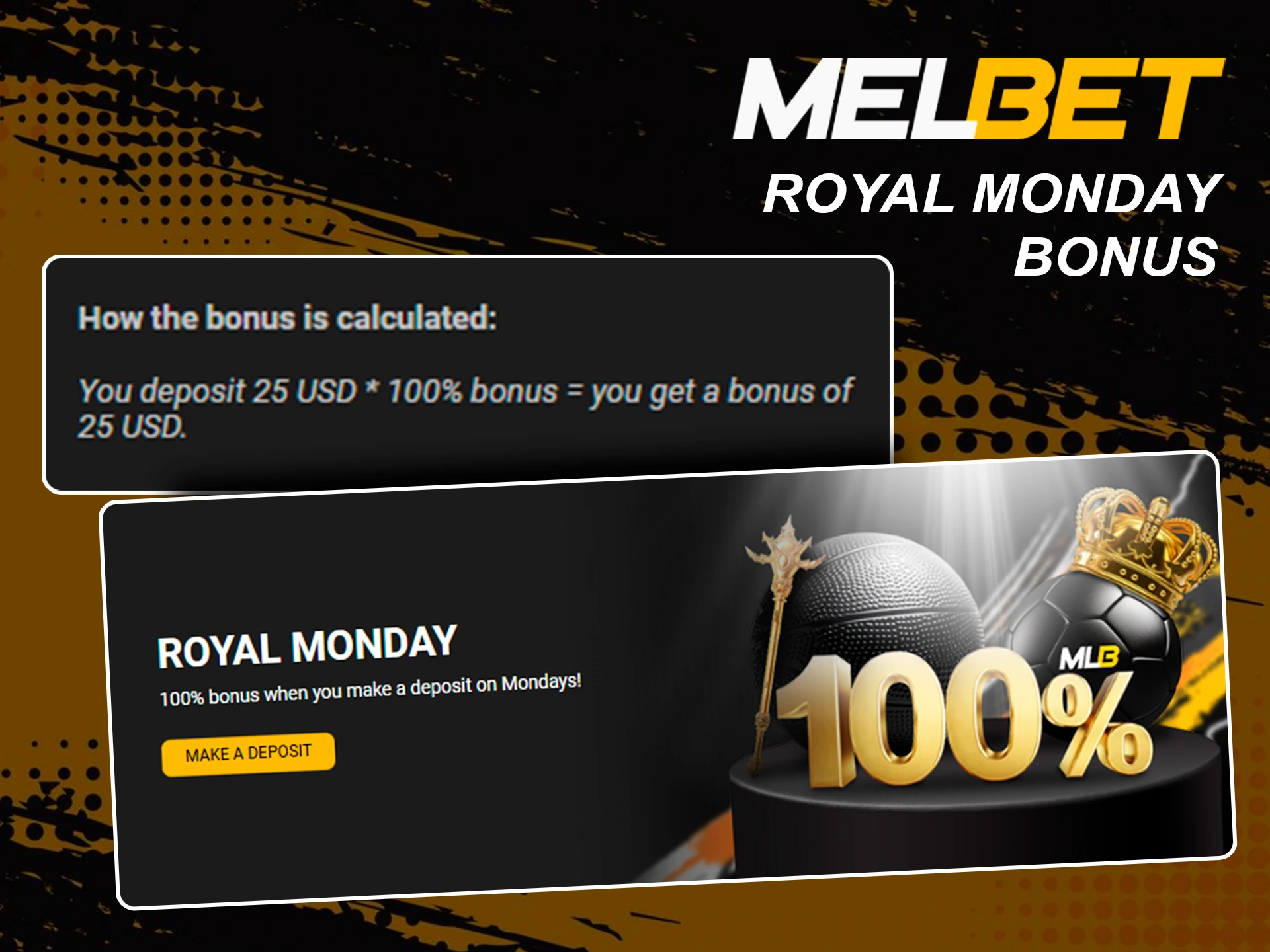 Exclusive Royal Monday deposit boost offered by Melbet.