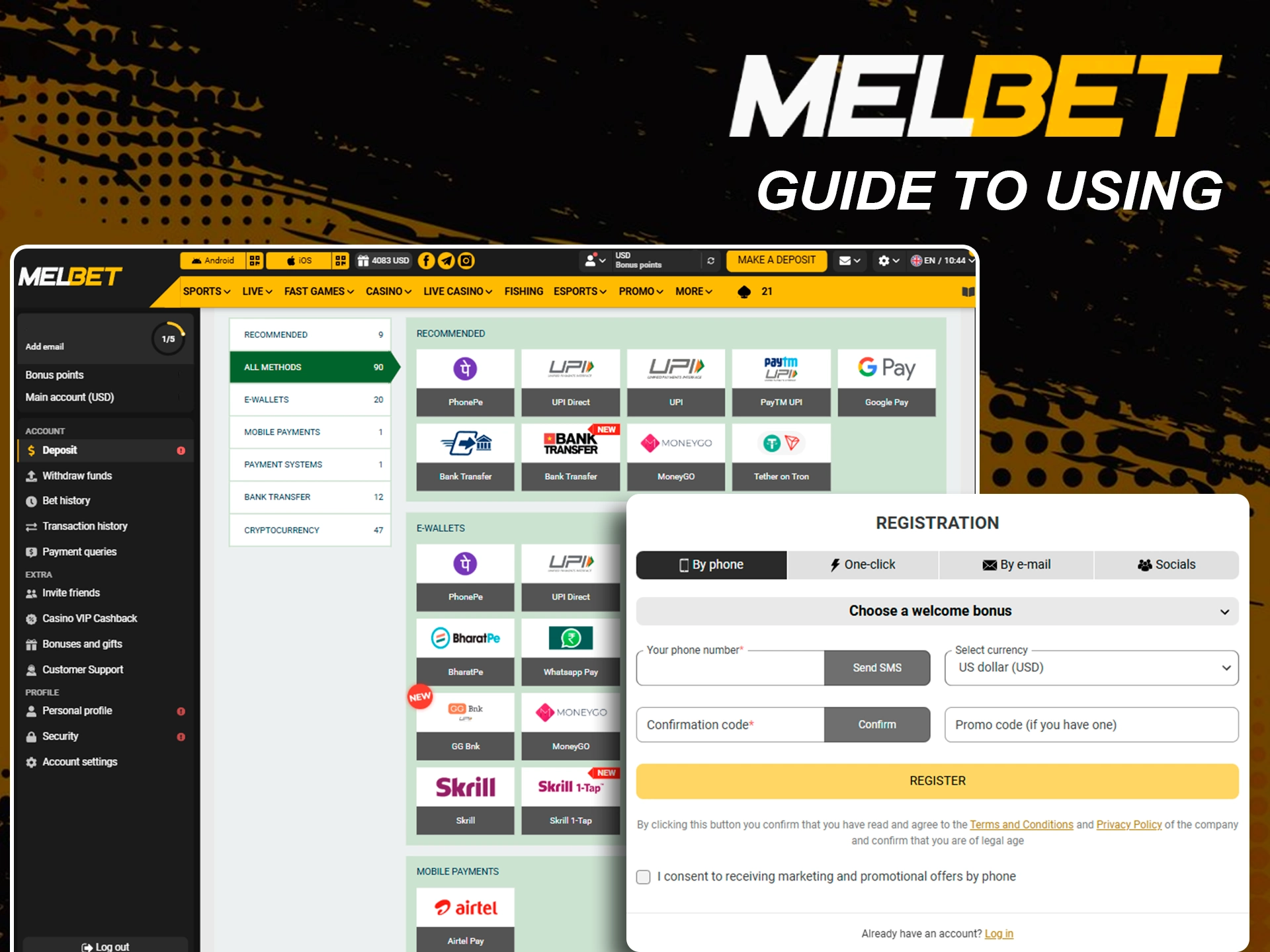 Complete visual tutorial for new users on Melbet.