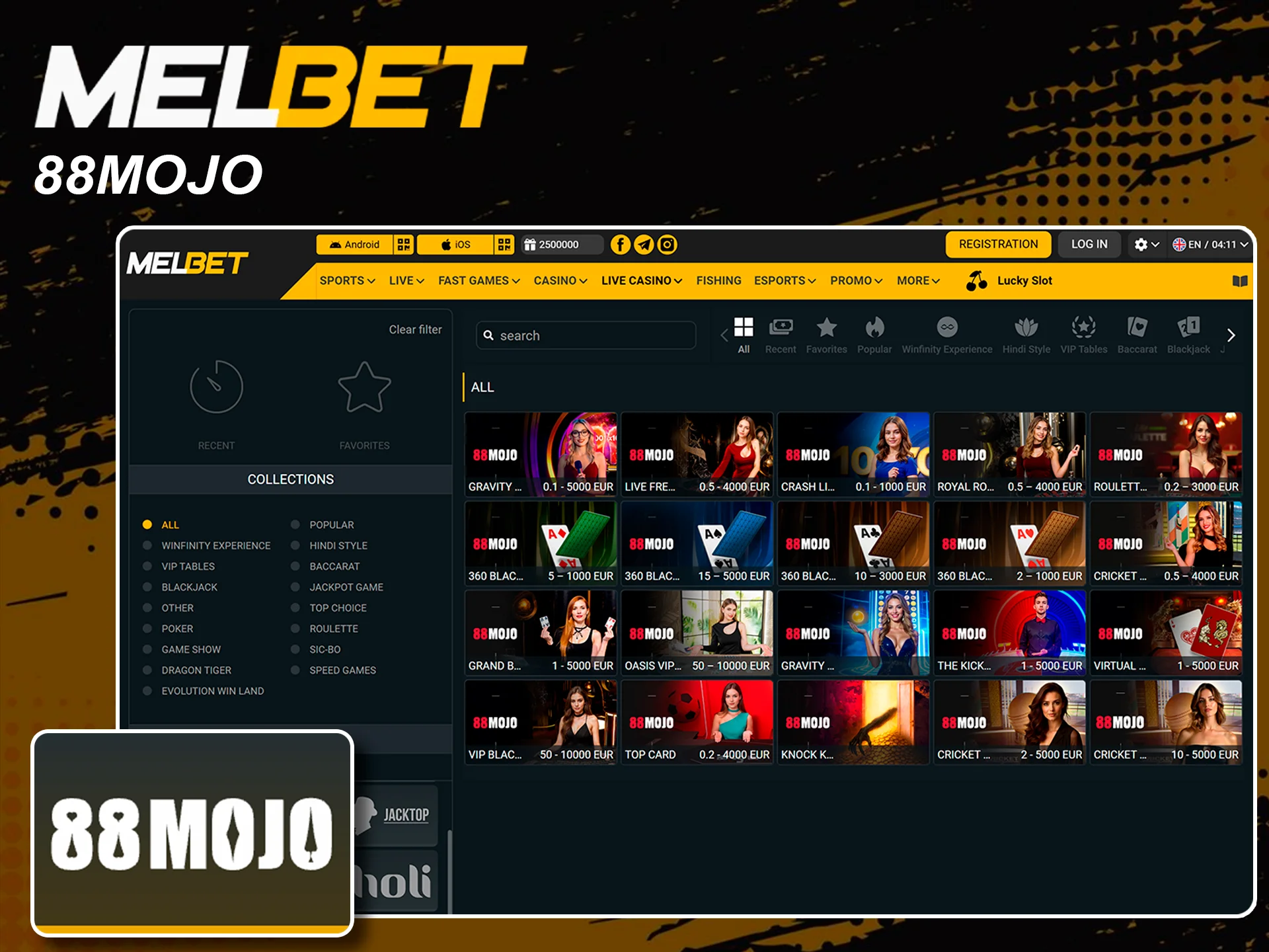 Exclusive 88Mojo live dealer tables at Melbet casino.
