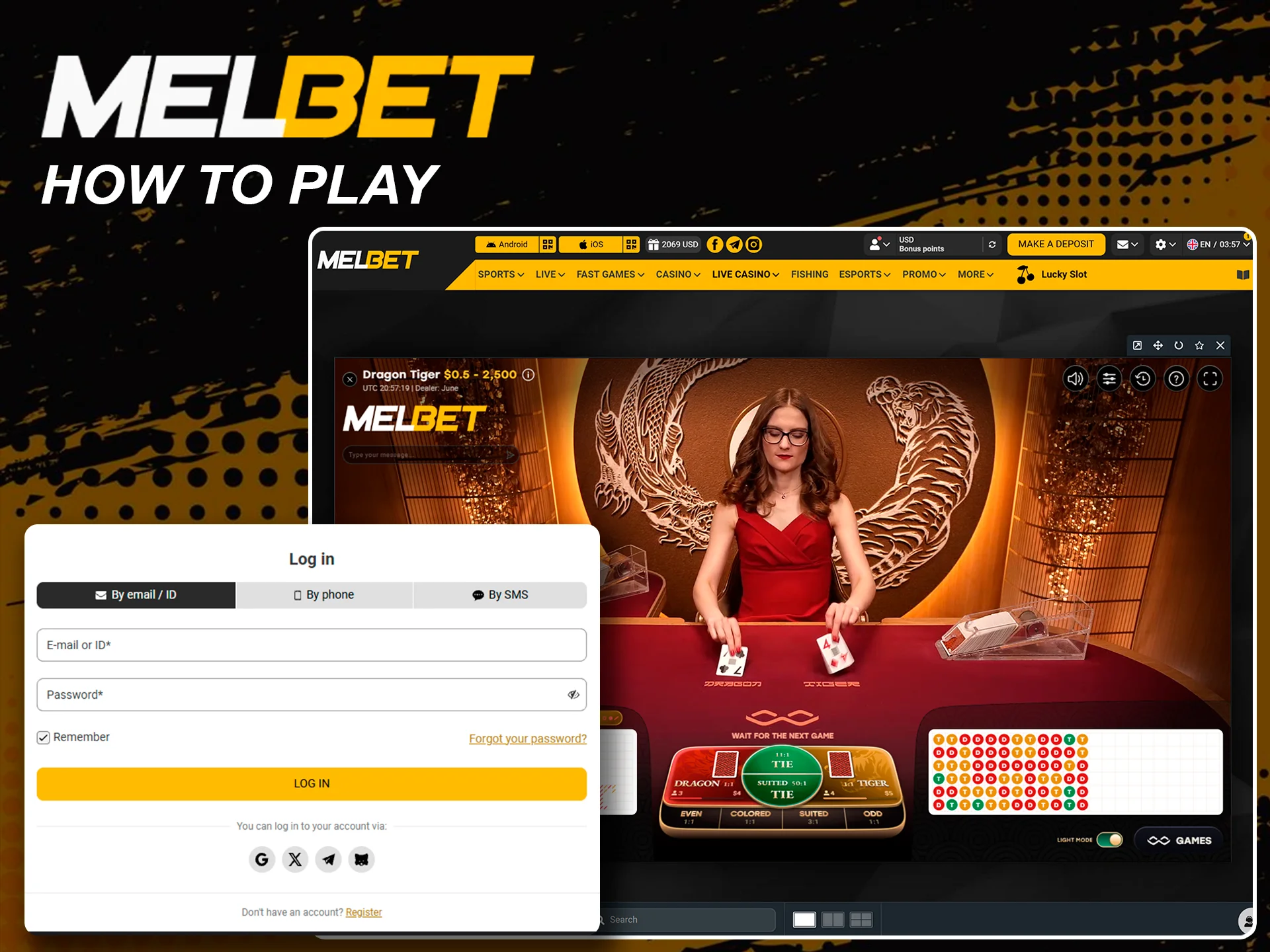 Instructions for playing live casino games at Melbet.