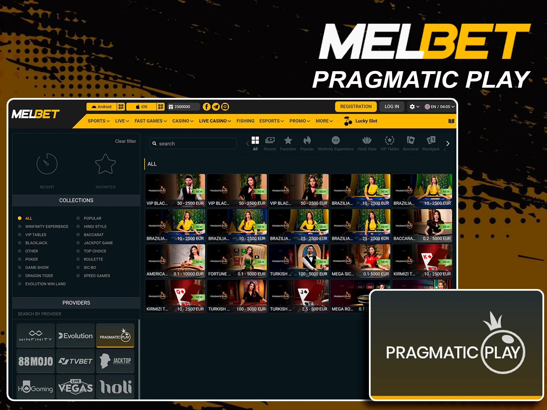 Popular Pragmatic Play live casino games on Melbet.