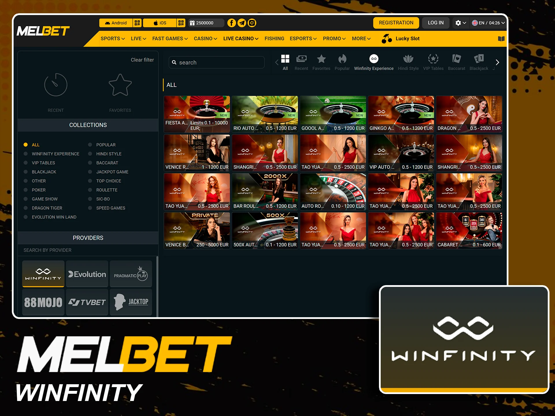 Top-rated WinFinity live dealer games at Melbet.