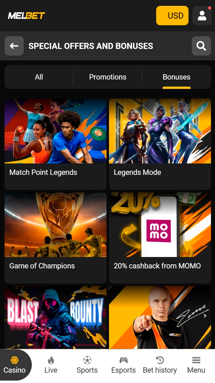 Select the best promotion from the Melbet bonus list.