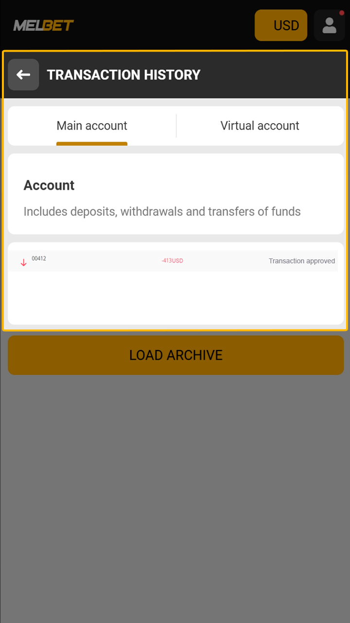 Confirming a mobile payout request in Melbet app.