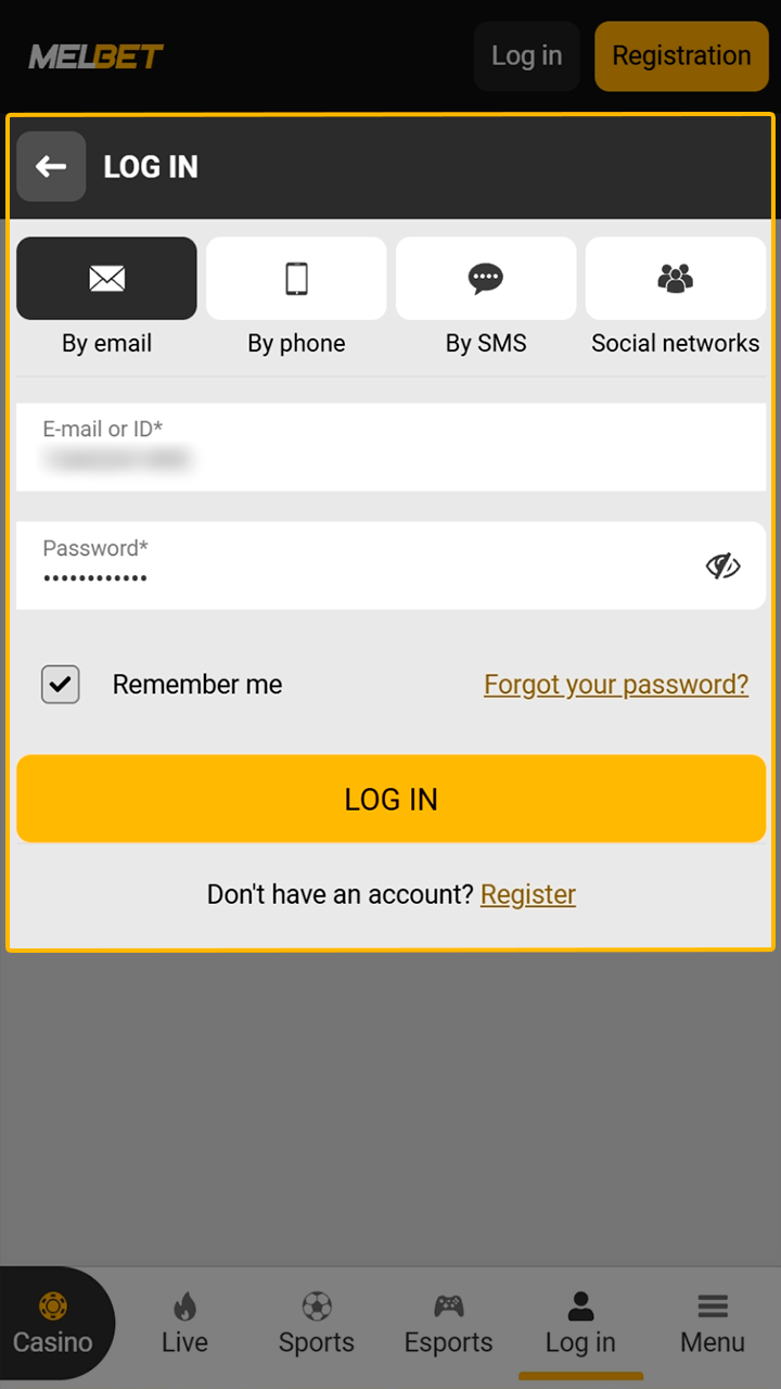 Secure login to Melbet app for cash withdrawals.