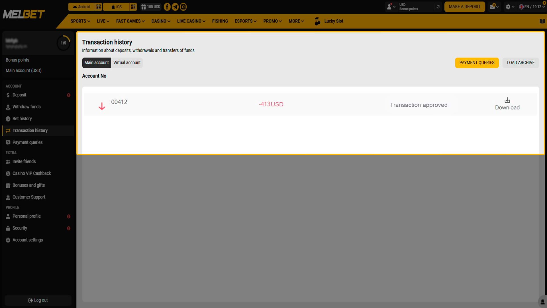 Finalizing your payout request in the Melbet system.